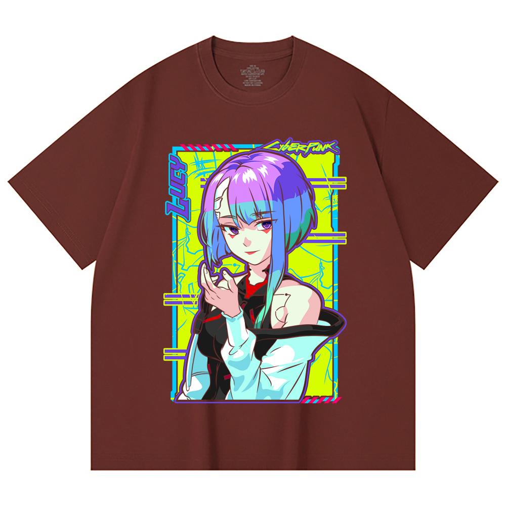 230 g/m² 100% Baumwolle Cyberpunk Edgerunners V8 Lucy Druck Unisex Schweres Baumwoll-T-Shirt