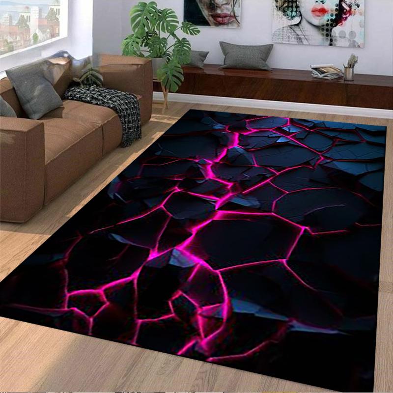 Abstract Cracked Texture Carpet with Pink Neon Glow on Dark Background Suitable for use as an anti-slip for living room bedroom sofas