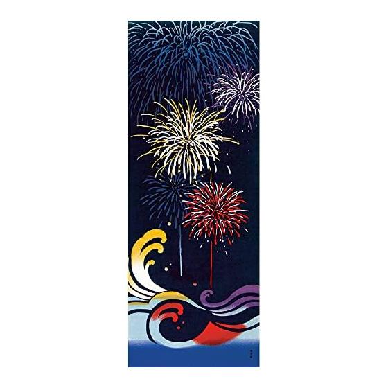 Hamamonyo Tenugui Hand Towel - Fireworks and Big Wave, 100% Cotton, 34cm x 90cm