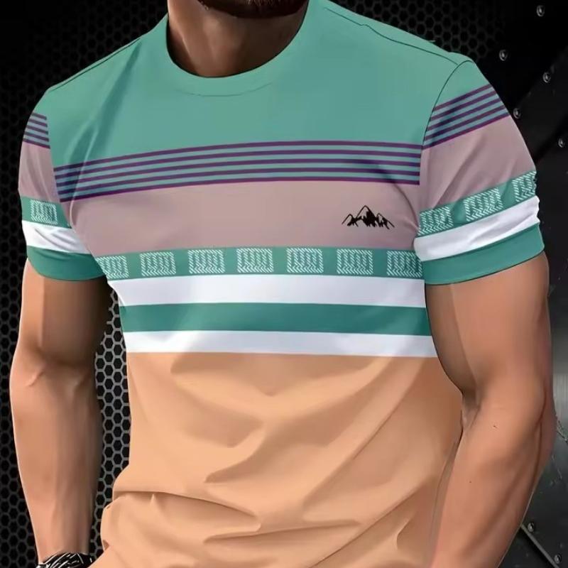 Summer Classic Men's T-shirt Outdoor Round Neck Short Sleeve Top Stripe Print Street Loose T-Shirt Male Oversized Clothing