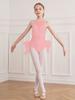 Kids Girls Dance Performance Costume Rhinestone Mesh Patchwork Sleeveless Leotard Tulle Skirted Bodysuit