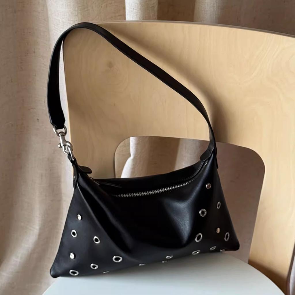 Fashion Rivets Women's Armpit Bag PU Leather Female Shoulder Bag Ladies Hand Bag Sac A Main Black Handbag  Bolsa Feminina Totes