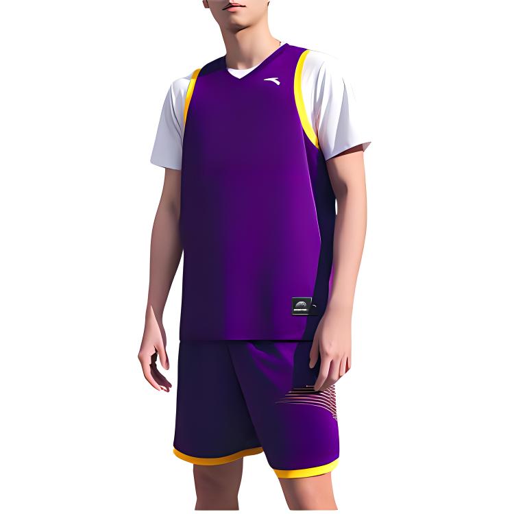 Anta Basketball Series Loose Breathable Comfortable Sweat-Absorbing Casual Sports Suit Men Suit Journey-Purple Pure-White 952421205-5