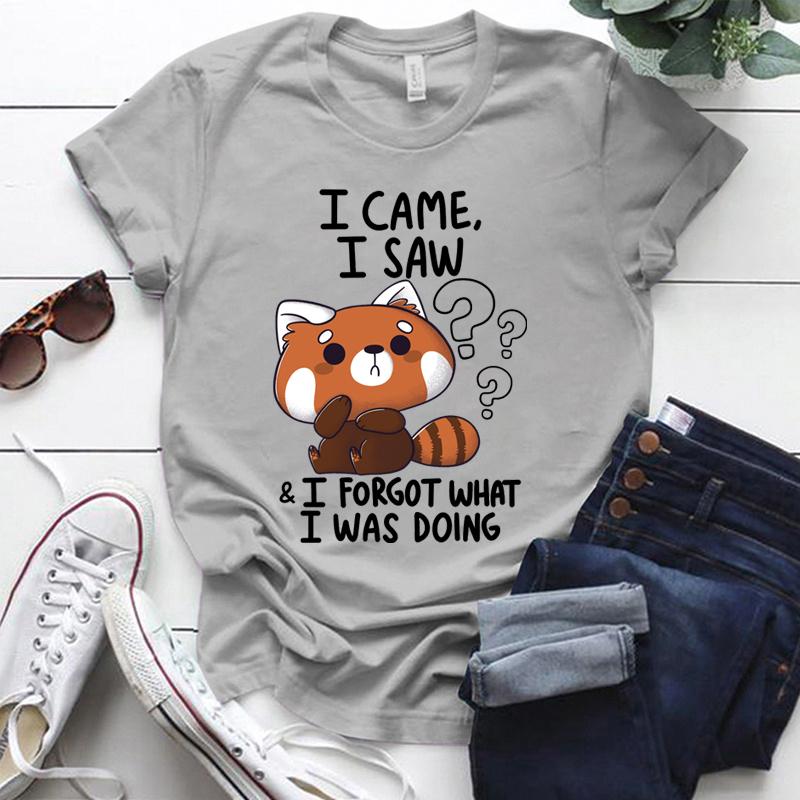 Roztomilá červená Panda I Came I Saw Trička pro ženy Letní tričko Dámské ležérní tričko s krátkým rukávem s kulatým výstřihem