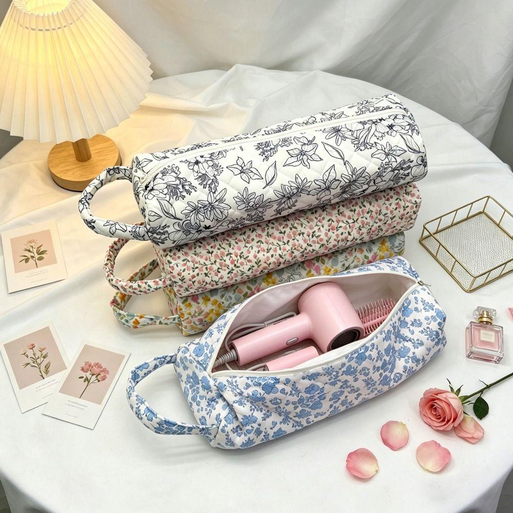 Soft Hair Dryer Storage Bag Quilting Cotton Large Capacity Curler Storage Bag Dustproof Zipper Closure Cosmetic Bag