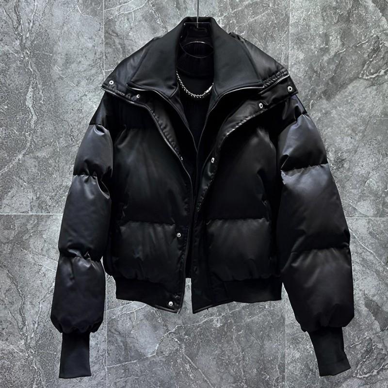 Warm Winter Cotton Puffer Jacket Men Women Thickened Stand Collar Casual Oversized Coat Black