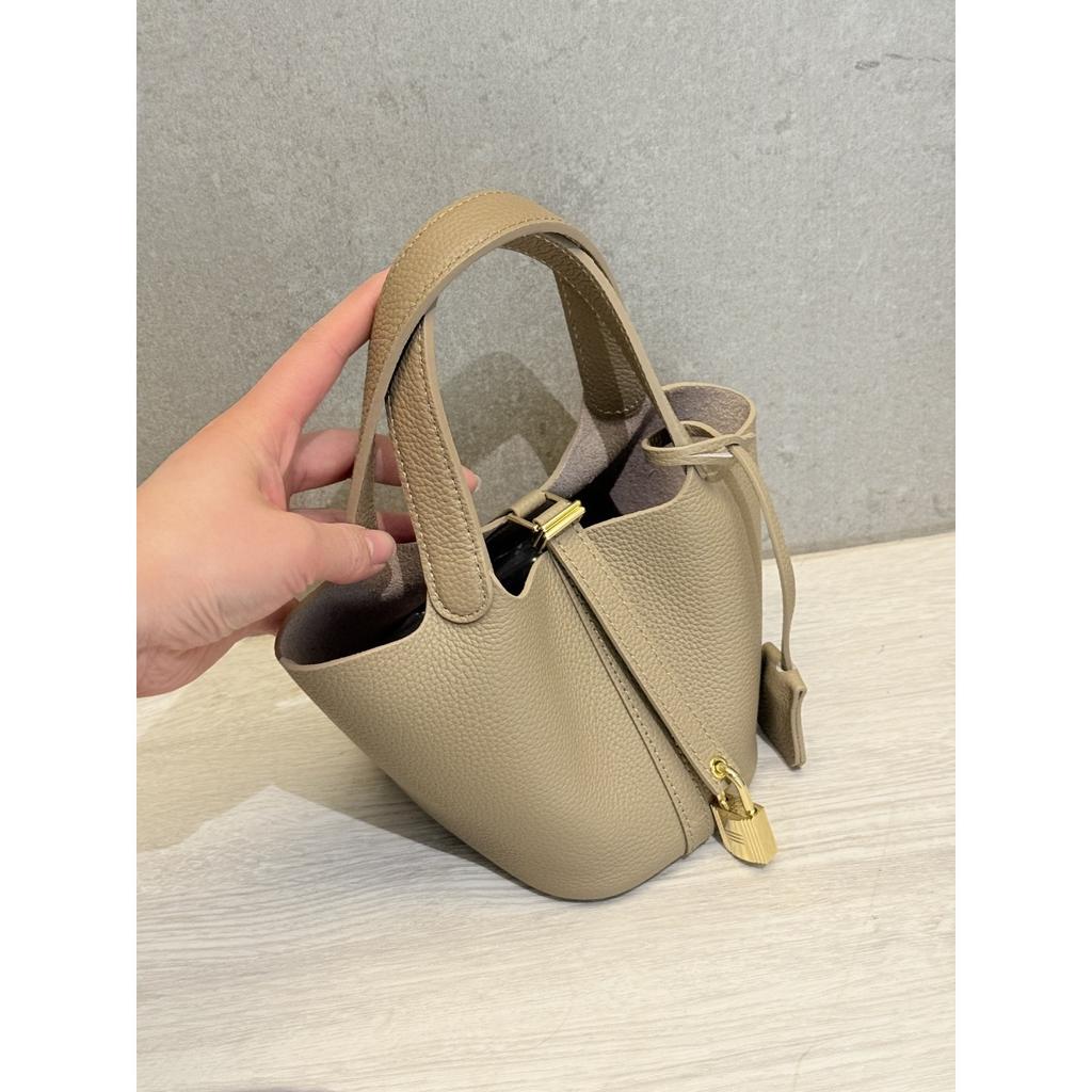 Cross-border direct supply, first-layer cowhide mini vegetable basket 14cm exquisite handbag, hand-held high-end versatile bucket bag