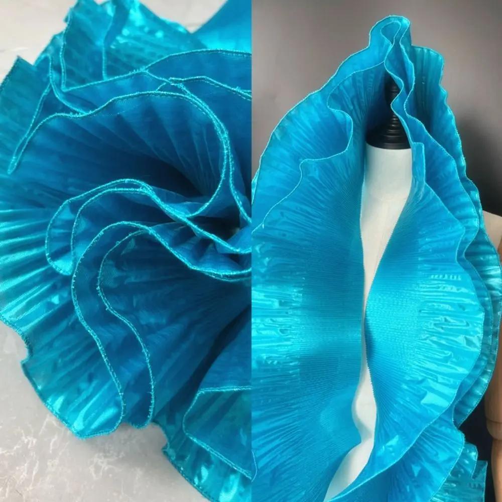 Metallisch Glänzender Große Welle Spitze Stoff 15cm Breit 1 Yard Falten Netz Organza DIY Styling Nähen Rüsche Kleid Zubehör