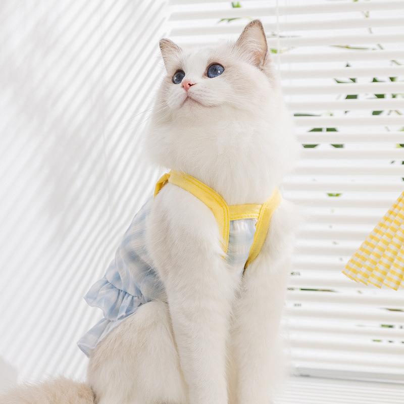 Summer cute thin breathable puppy kitten cartoon suspender skirt medium and small dog dog pet cat clothes