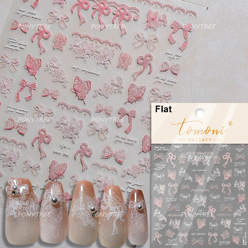 Delicate Jelly Chic Bowknot Silk Ribbon Knot Star Shiny Dreamy Self Adhesive Nail Art Decorations Sticker Dressy Manicure Decals