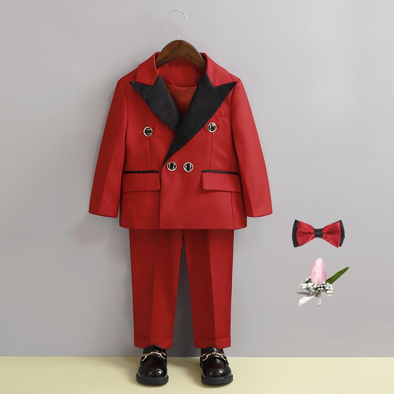 

Комплект формального костюма для мальчика Весенний цветок Маленький костюм для мальчика Маленький мальчик Британский стиль Наряд для выступления Годовалый малыш Выступление на фортепиано 140cm красный