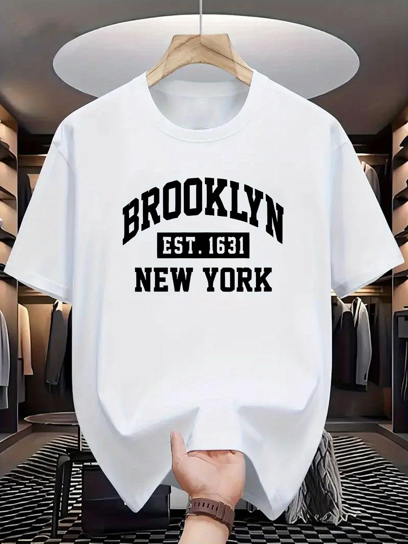 

Комфортный Бруклин-1631 EST. Футболка мужская - эластичная футболка с круглым вырезом - Активный отдых на свежем воздухе в белом цвете с черными надписями XXL бежевый