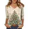 Women's Fashion Casual V Neck 3/4 Sleeve Loose  Printed T-Shirt Ladies Top