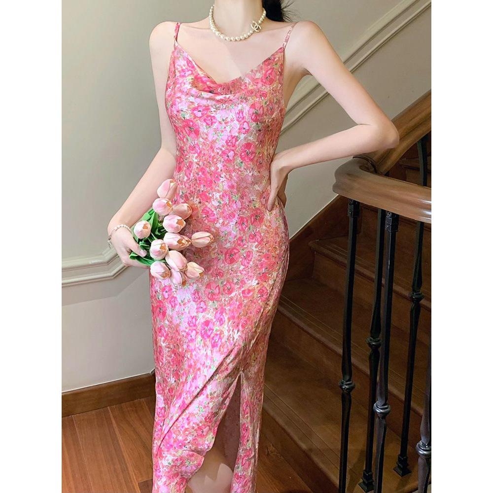 Elegant French Chic Floral Pink Cami Dress - Slimming and Stylish Summer Wear