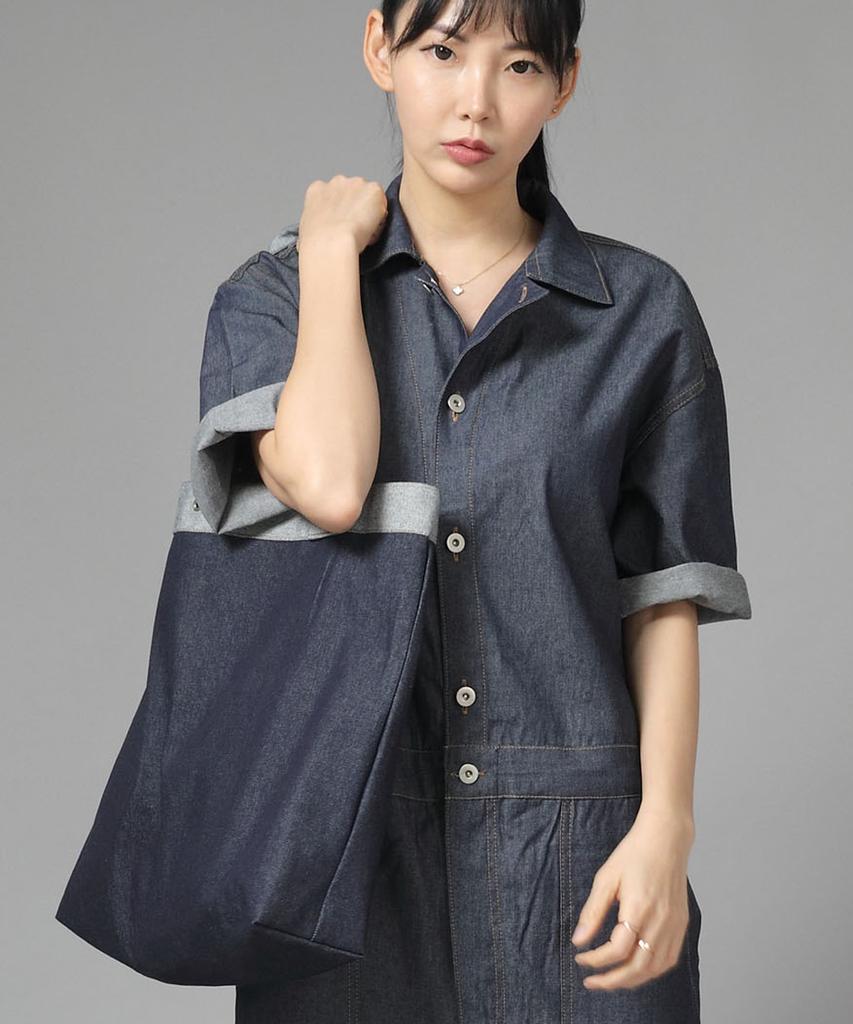 Saintcrew Button-Open Oversized Shoulder Bag Bob-117 Denim Indigo Brs