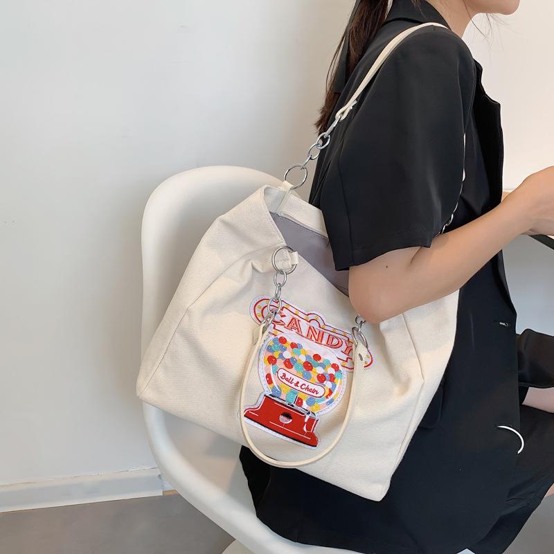 Design Tote Bag New Korean Edition Zipper Canvas Red Large Capacity Versatile Cartoon Blue Personalized Shoulder Bag For Women