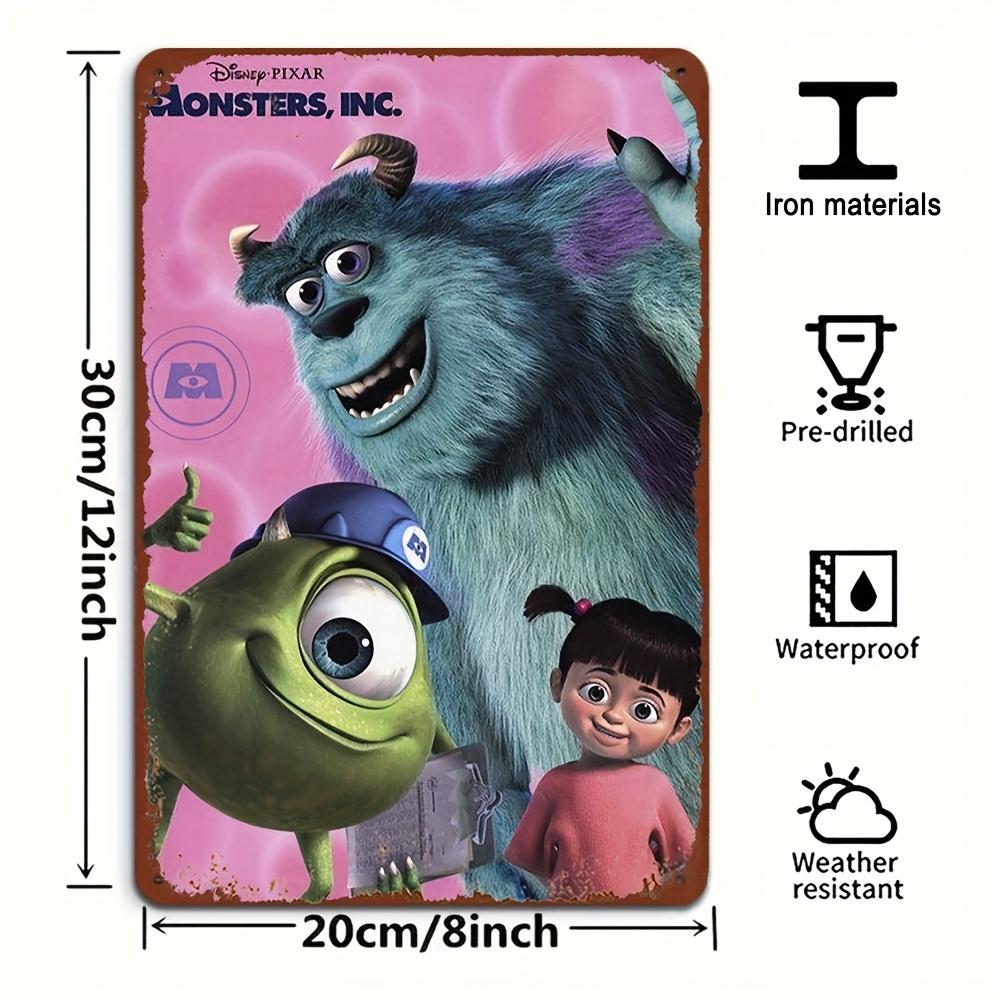 1pc Official Licensed James P. Sullivan & Mike Wazowski Metal Tin Sign Wall Art - 8x12 Inch, Vibrant Pink Background with Monste