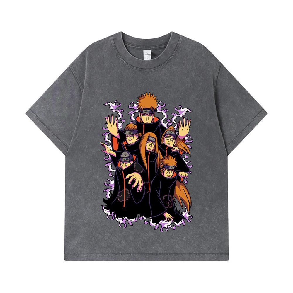 275 GSM Washed T-shirts 100% Cotton Naruto V15 Pain Print Unisex Heavy Cotton T Shirt