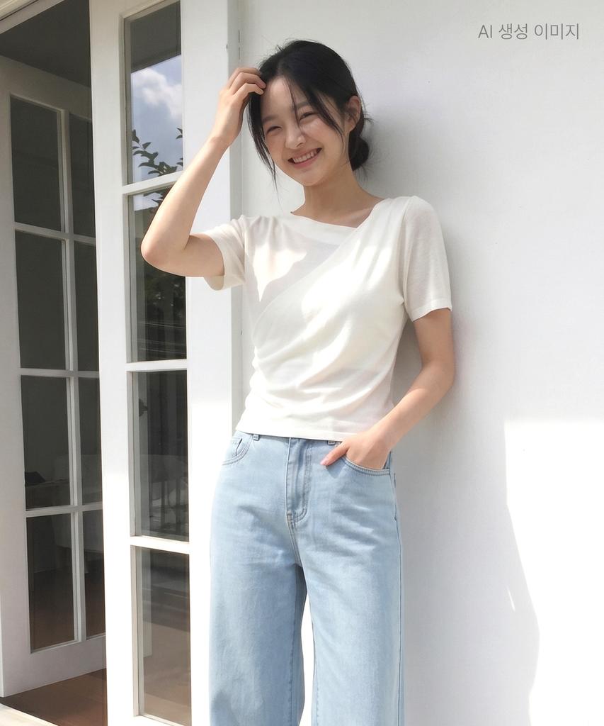 ROEM Wrap Shirred Short Sleeve Pullover Rmkag26Rt1