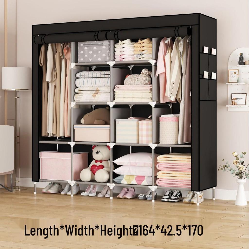 Multi-layer Non-woven Fabric Wardrobe with Dustproof Cover and Iron Pipe Frame