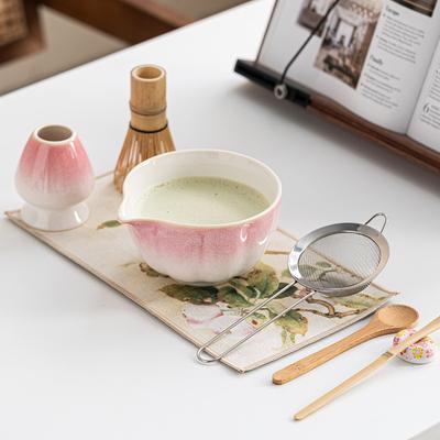 Pink Matcha Bowl Set 8pc Including Master Cup 100-Prong Bamboo Whisk Tea Scoop - Song Dynasty-Inspired Tea Ceremony Kit