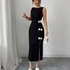 Women Evening Party Sleeveless O Neck Sexy Bowknot Split Package Hip One Piece Dress