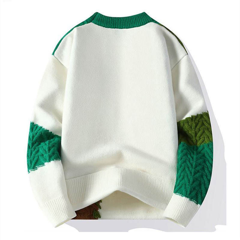 Mens Fall and Winter Patchwork Casual Knit Pullovers Sweater Thick Warm Loose Handsome Knitted Sweaters