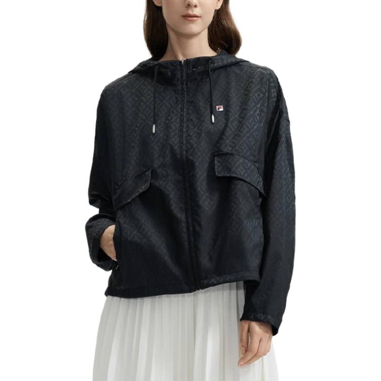 Fila Modern Heritage Fashion Simple Versatile Outdoor Hooded Work Jacket Women Jackets Black F11W431708F-BK