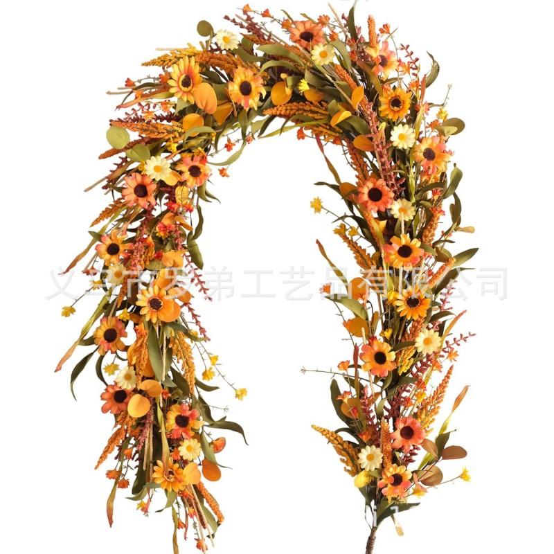 Harvest Wreath With Pumpkins Berries Vine Circle Halloween Thanksgiving Door Decor