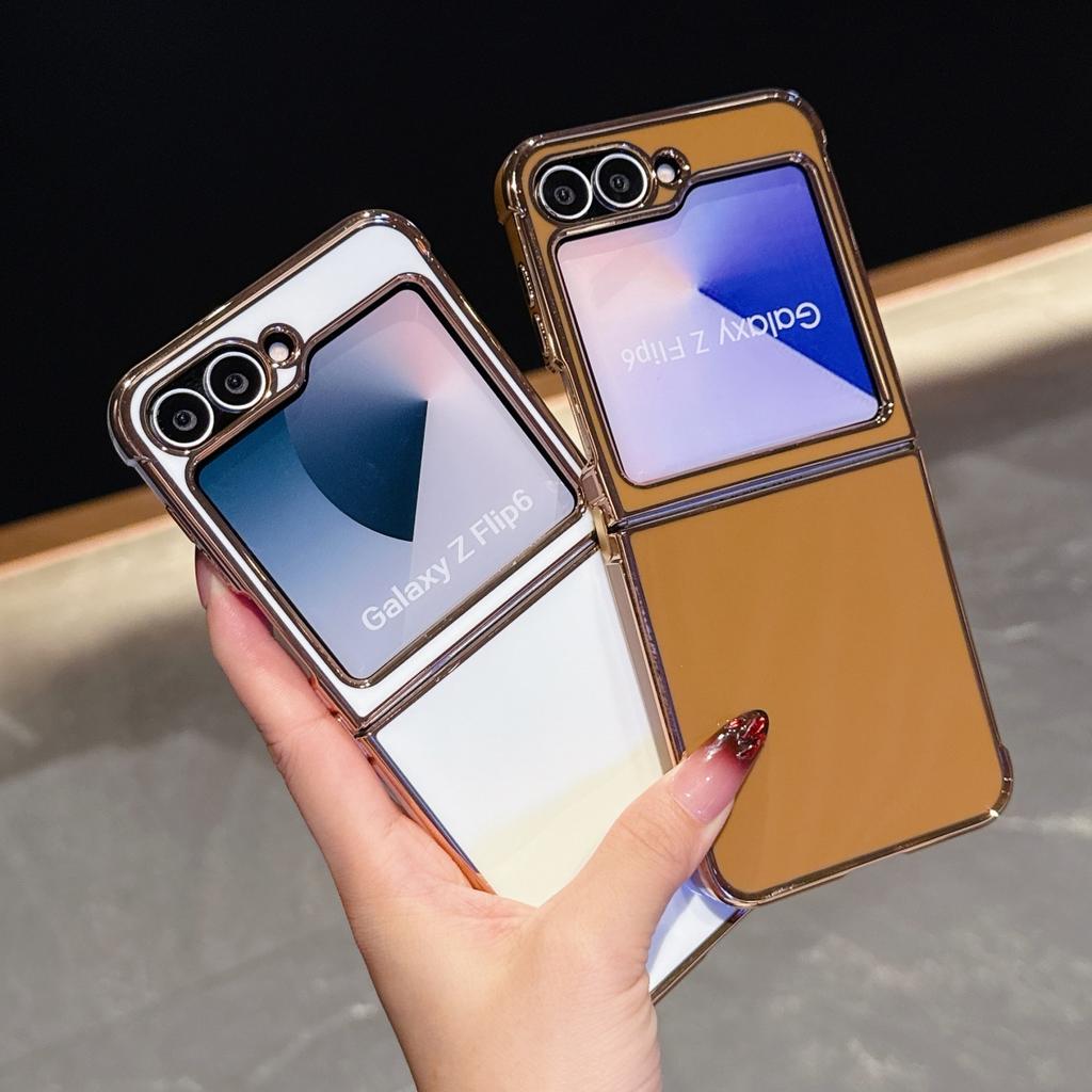 Fashion Plating Airbag Glossy Silicone Phone Case For Samsung Galaxy Z Flip 7 FE 6 5 Electroplated Bright Shockproof Armor Cover
