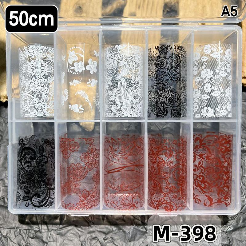 10 Rolls Nail Transfer Foils Sticker Black White Red Lace Flowers Nail Art Nail Charms Diy Nail Decoration Manicure Accessories