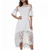 Women's Solid Color Lace Stitching Off-shoulder Short-sleeve  Waist Dress