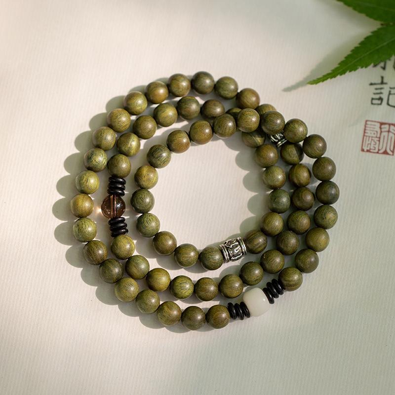 

Green Sandalwood Buddha Beads108Sandalwood bracelet with a vintage style, personalized multi-loop bracelet for men and women8mm New Chinese Style 8mm Three-ring design