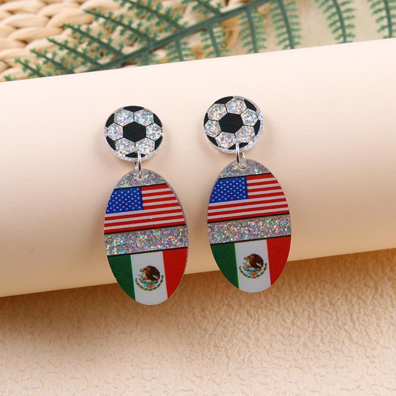 USA Canada Mexico World Cup Flag Element Earrings Tassel Heart Round Acrylic Earrings Dangle Jewelry for Women