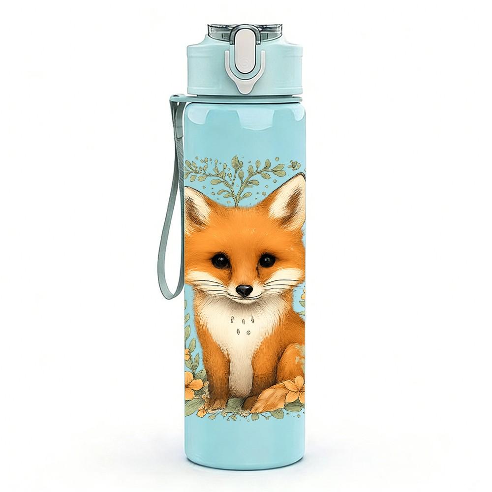 1PC Leaf Frame Fox Illustration 750ml Color Plastic Sports Water Bottle Leakproof Flip Straw Lid Suitable for Sports Office Home Use