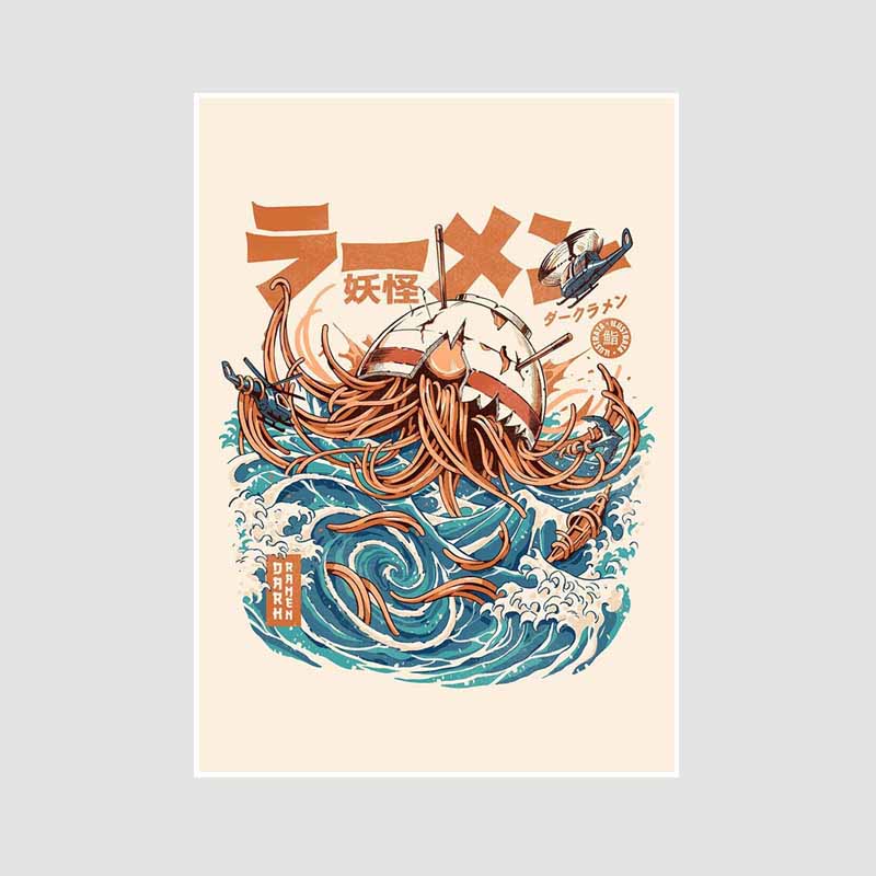 Japanese Food Guide Retro Posters Funny Noodles Poster Mural Wall Art Prints White Paper Art Painting Room Decoration Pictures Home Decor