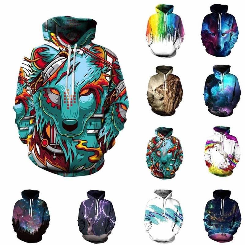 Vibrant Skull Print Digital Pullover Hoodie For Men Comfortable Loose Fit