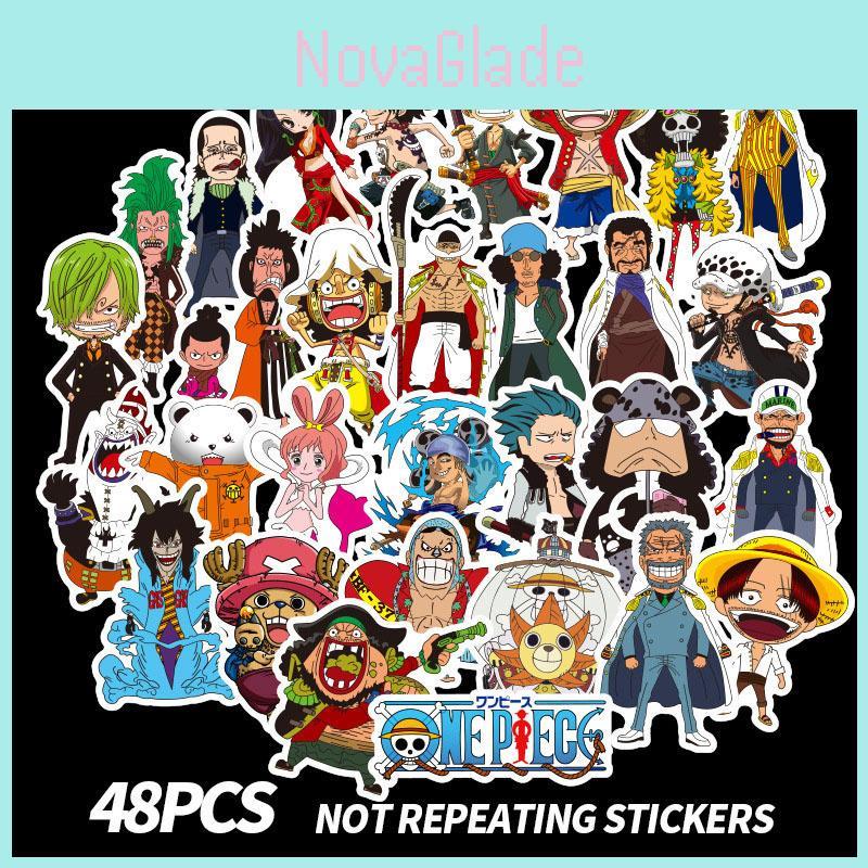 48pcs One Piece Anime Cartoon Stickers Collection For Laptops And Luggage Waterproof Pvc