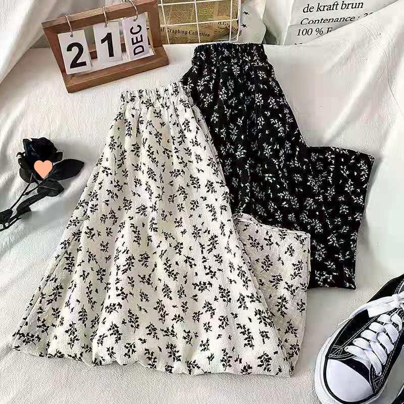 Women's Spring and Summer High-Waisted Vintage Floral A-Line Half Skirt Mid-Length Versatile Slimming Umbrella Skirt Long Skirt