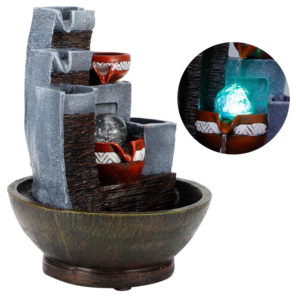 LED Tabletop Water Fountain Resin Desktop Crafts Ornaments Home Decoration AccessoriesEU Plug