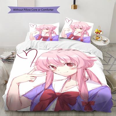 Gasai Yuno Pattern Bedding,Quilt Set Quilt Cover Pillowcase Home Birthday Gift (1 * Duvet Cover + 2 * Pillowcase, Without Core)