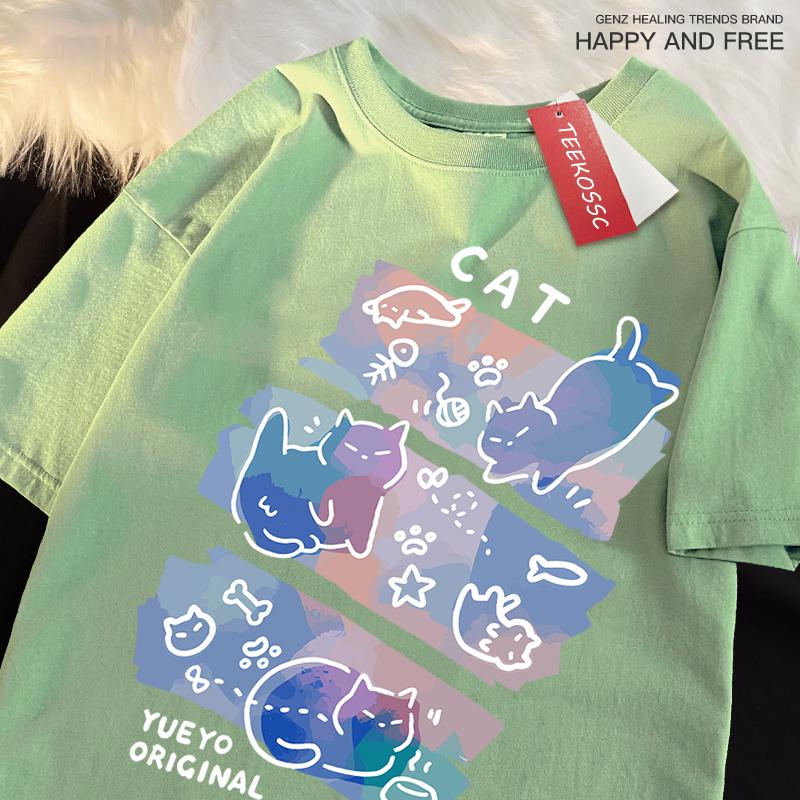 Αστεία Άτακτη Γάτα Μοτίβο Ιαπωνικού Στυλ T-Shirts Ανδρικά Γυναικεία Μόδα T-shirts Αναπνέον Καλοκαιρινά T-shirts Βαμβακερά Φαρδιά Μπλουζάκια Ρούχα