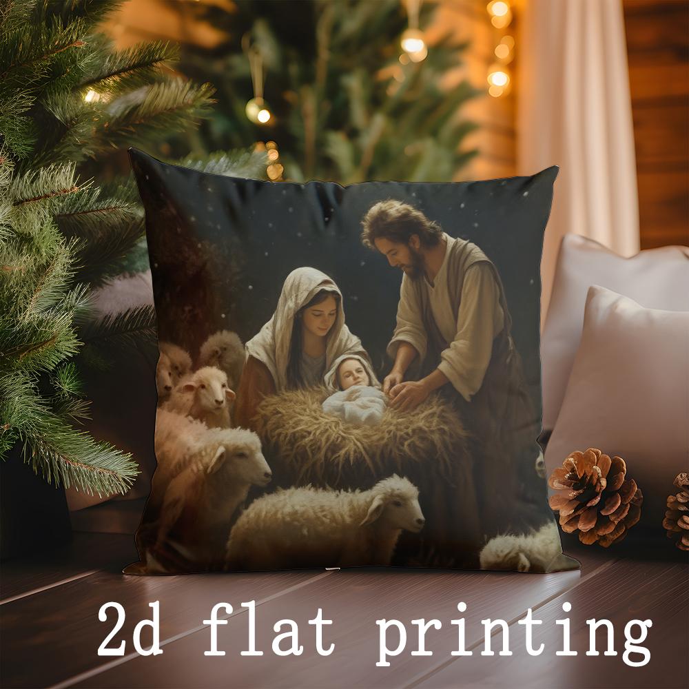 Home Decor Nativity Scene Christmas Pillow Covers Decor Pattern Cushion Cover Suitable For Sofa Bedroom Car Pillow Cover