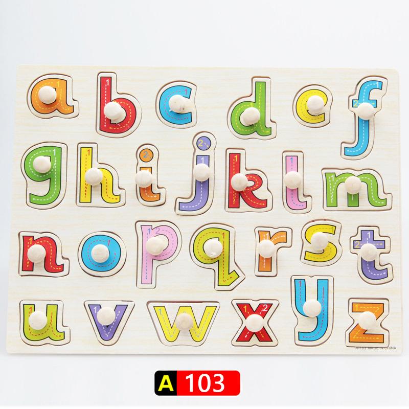 Big Size Baby Montessori Wooden Puzzle Hand Grab Board Set Educational Toys Infantil Cartoon Number Letter Math Puzzle Kids Gift