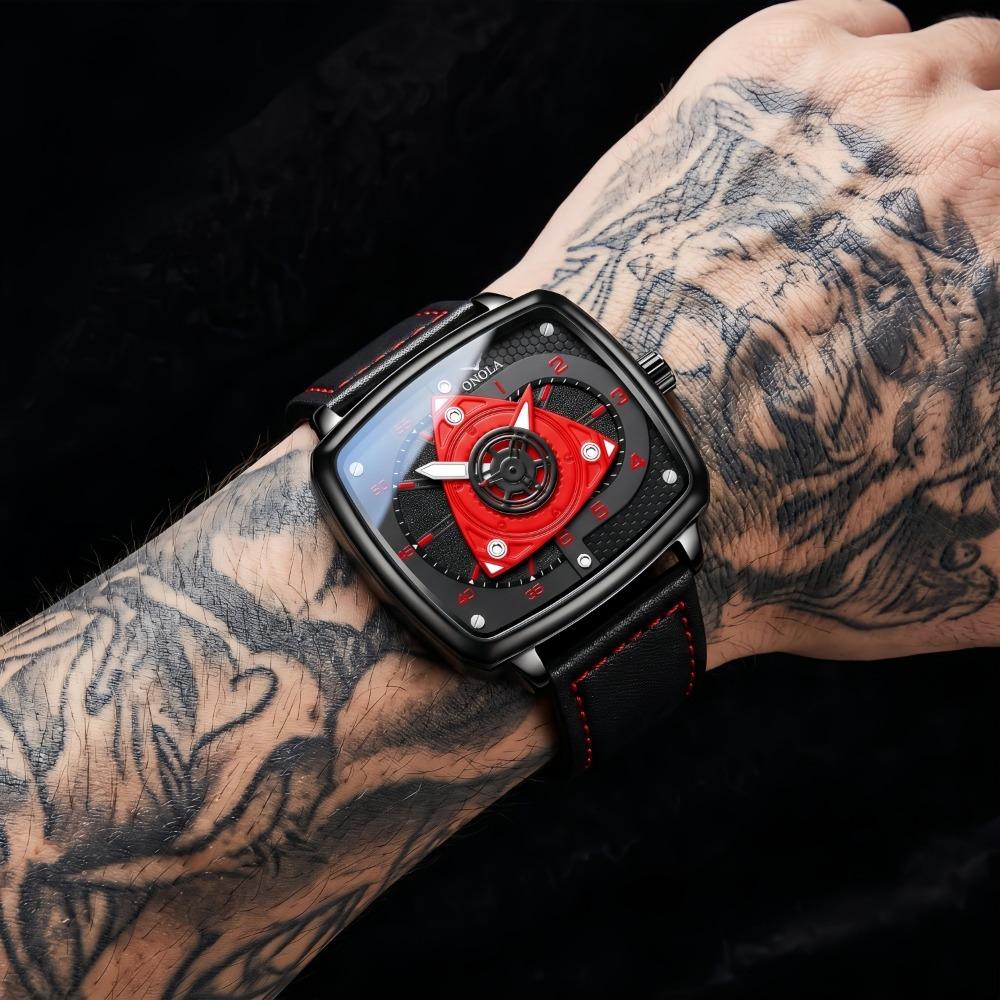 Herren Tonneau Quarz Armbanduhr Lederarmband Wasserdicht Mode Sport Herrenuhr