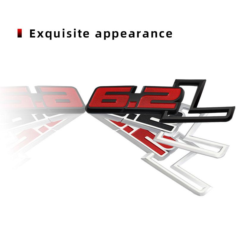3D Car Stickers Emblem 6.2L Logo Badge Decals for F150 6.2L Hummer H2 Chevrolet C7 Camaro 6.2 L Mercedes Dodge Challenger