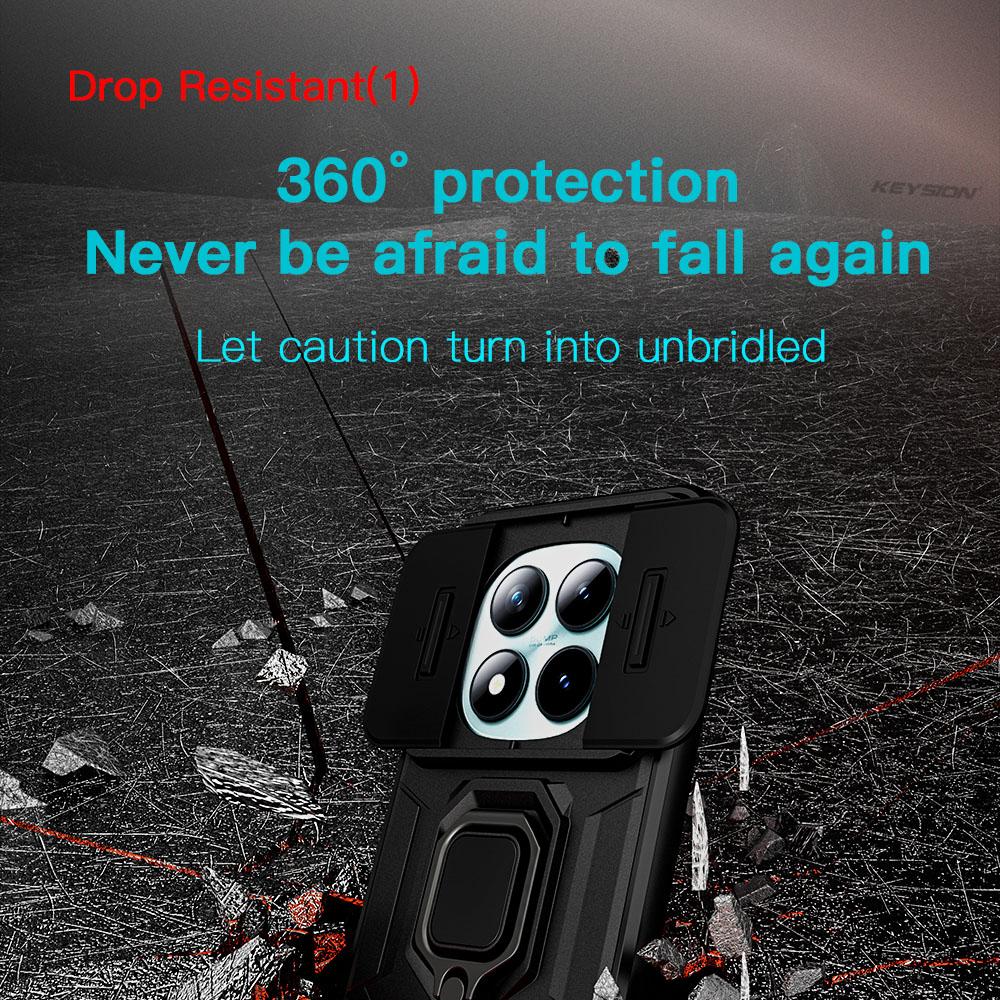KEYSION Shockproof Case for Xiaomi Redmi Note 15 Pro+ 5G Slide Camera Protection Metal Ring Stand Phone Cover for Redmi Note 15 4G 5G