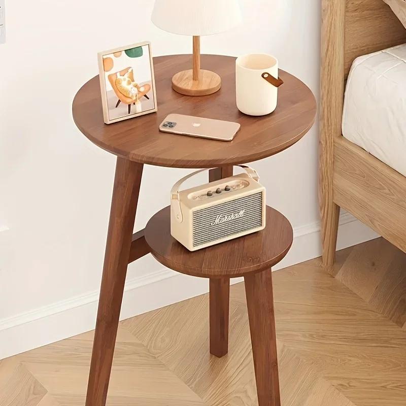 Small Bamboo Table, Small Coffee Table, Sofa Side Cabinet, Solid Wood Small Round Table Movable Living Room Side Table