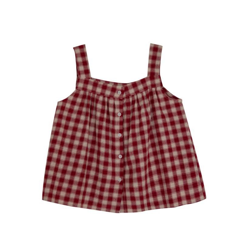 Japanese Style Fresh & Sweet Cotton Linen Plaid Camisole Vest for Women - Summer Loose Fit Top