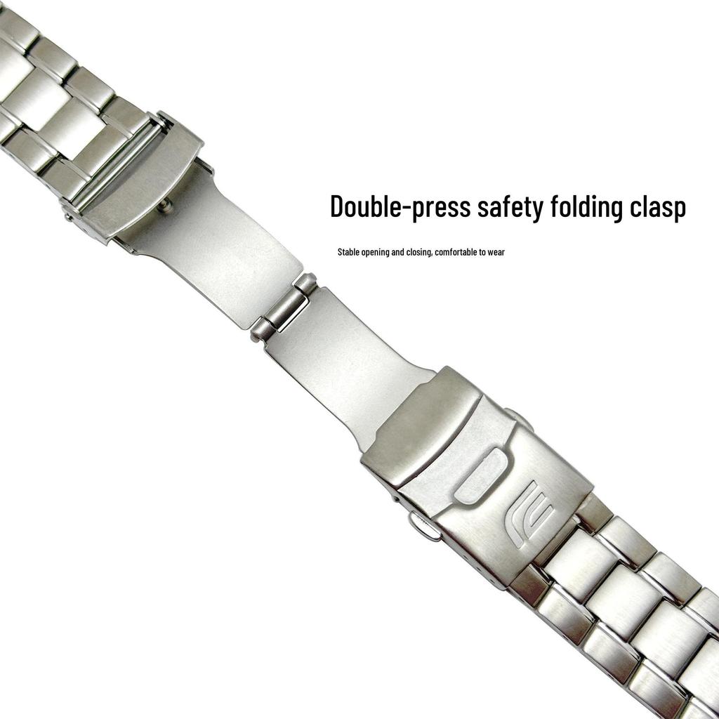 Casio EF521 Armband aus massivem Edelstahl mit doppelter Sicherheitsfaltschließe und speziellem gewölbtem Anschluss, 21 mm